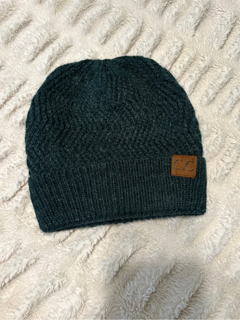 C.C Dark Green Knit Beanie - Cozy Winter Hat